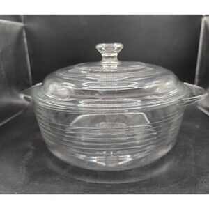 Libbey 2 QT Round Clear Glass COVERED CASSEROLE BOWL with LID  and Rings